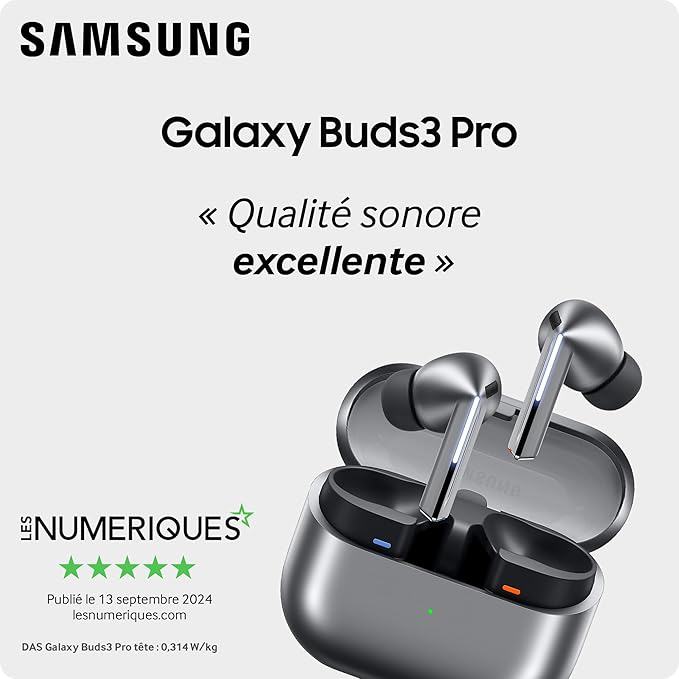 Samsung Galaxy Buds3, Écouteurs sans Fil, Réduction Active de Bruit, Audio 360, Galaxy AI (Blanc)