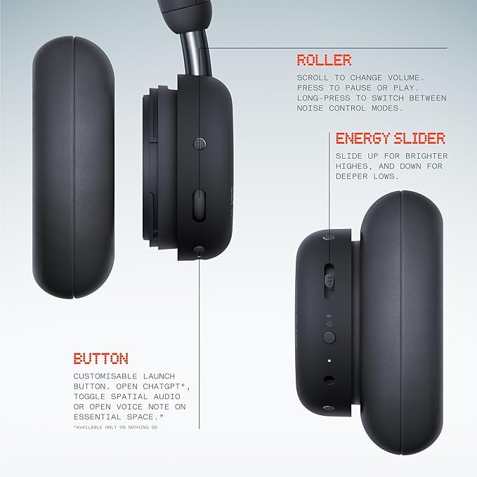 CMF Headphone Pro - Casque Bluetooth Over-Ear sans Fil , avec Réduction Active de Bruit – Gris Foncé