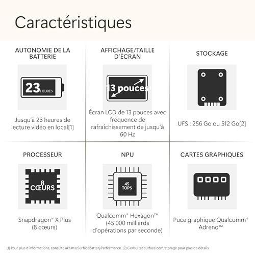 Microsoft Surface Laptop - Ecran Tactile LCD 13” - Snapdragon® X Plus - 16Go RAM - Stockage 256Go