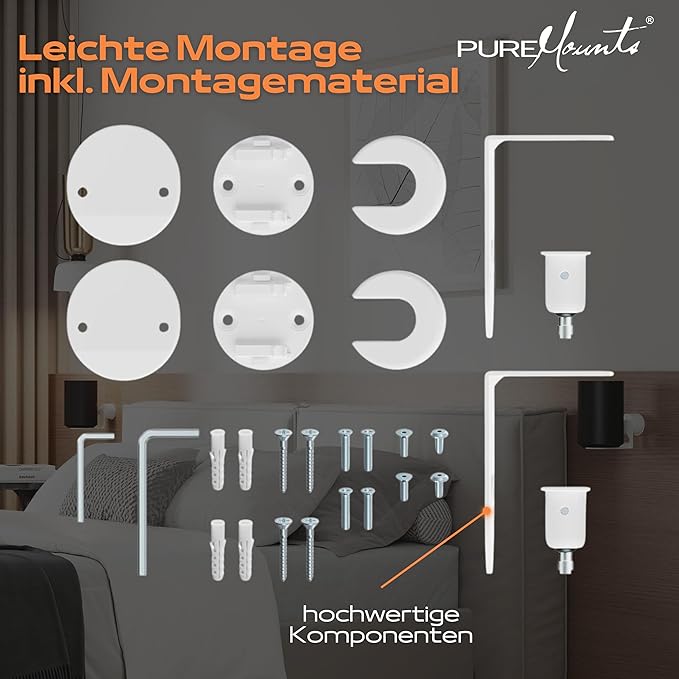 Support  PureMounts de Haut-Parleur pour Sonos Era 100 et 300 "Lot de 2",  avec Gestion des câbles, pivotant +/-30°, inclinable 0/-30° (Blanc)