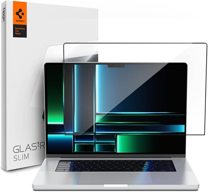 Spigen Glas.tR Slim Verre trempé pour Macbook Pro 14 Pouces (M3 / M3 Pro / M3 Max / M2 Pro / M2 Max / M1 Pro / M1 Max), Couverture complète, Extreme Résistant aux Rayures, Ultra Claire