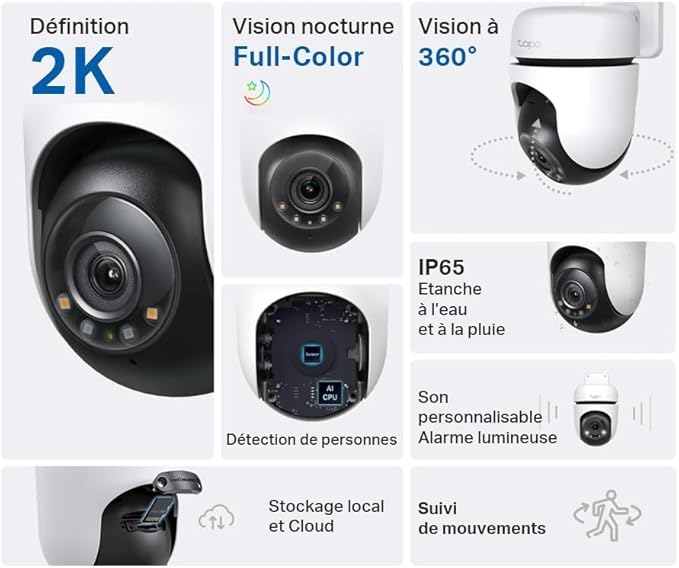 TP-Link Tapo 2K Caméra Surveillance WiFi extérieur 360° C510W, Étanche IP65