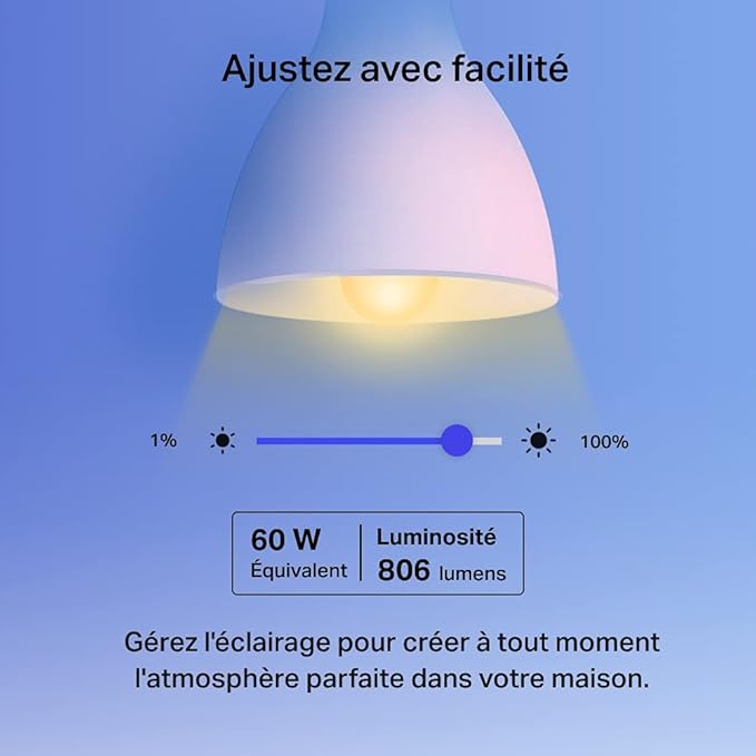 Tapo Ampoule Connectée WiFi, Ampoule LED E27  8.7 W 806Lm Compatible avec Alexa et Google Home