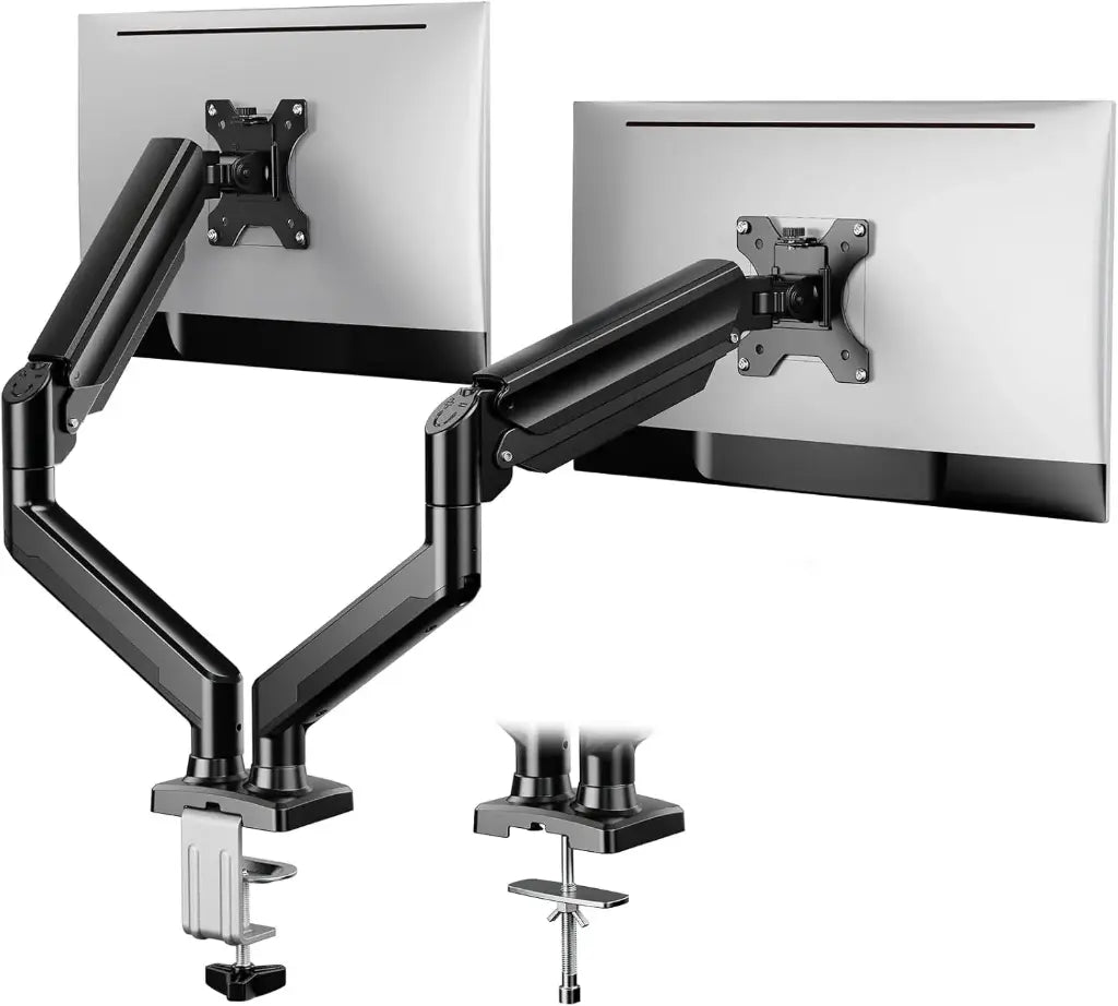 ErGear Support Double pour moniteur de 17 à 32 Pouces,  Capacité de Charge Max 2-10 kg,  Réglable , Pivotant à 180°, Inclinable, Rotation à 360°, 75x75/100x100