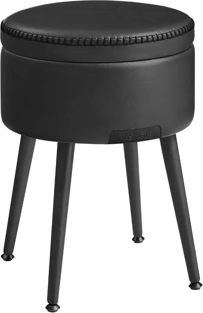 VASAGLE EKHO – Pouf de Rangement Rond avec Pieds en Acier, Noir d’Encre
