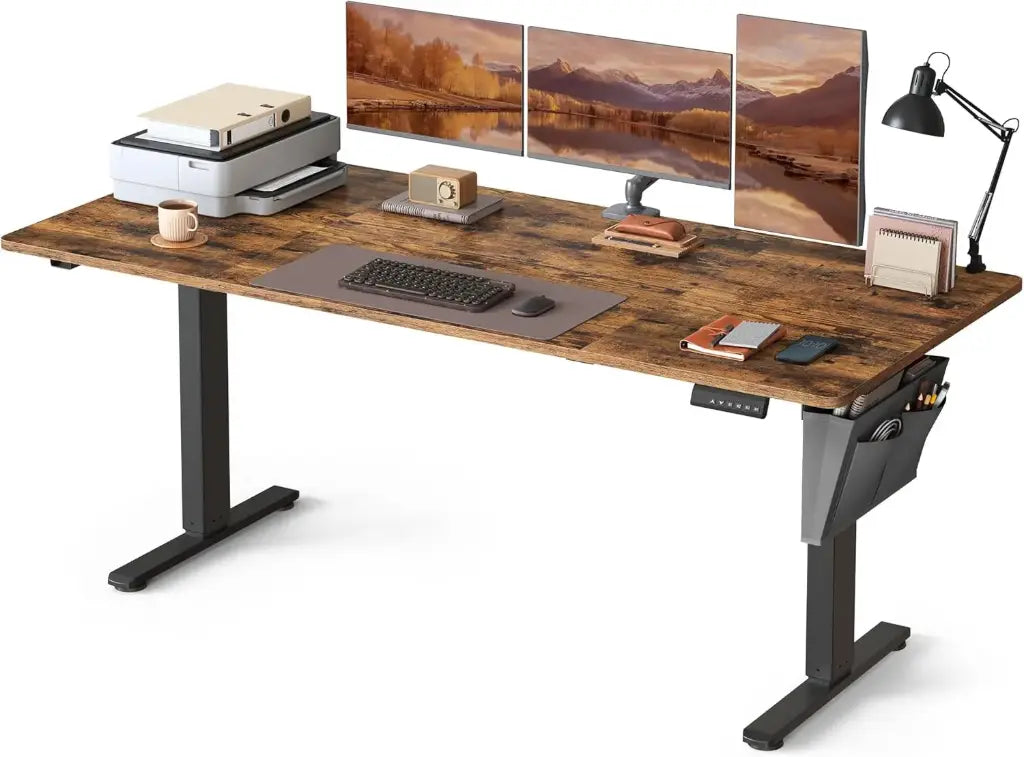 SONGMICS Bureau Électrique Assis-Debout – Réglable en Hauteur, 180 x 80 cm, 4 Positions Mémorisables, Marron Rustique
