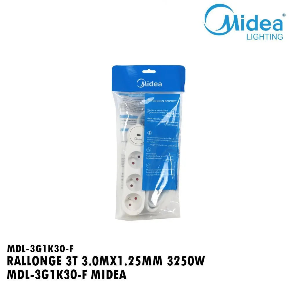 Multiprise Avec Interrupteur à Voyant LED - 3 Prises Surface avec Terre - Cordon 3m - Blanc