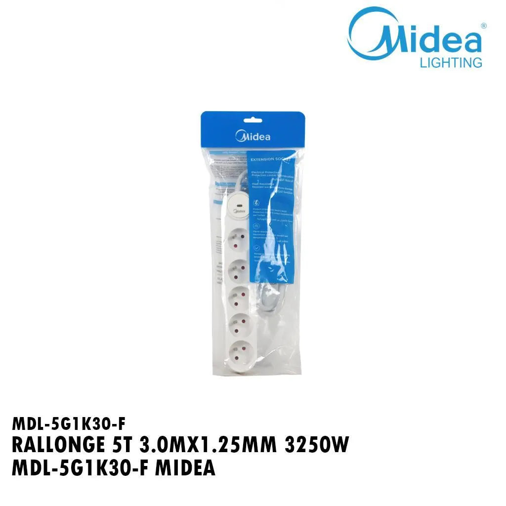 Multiprise Avec Interrupteur à Voyant LED  5 Prises Surface avec Terre - Cordon 3m - Blanc