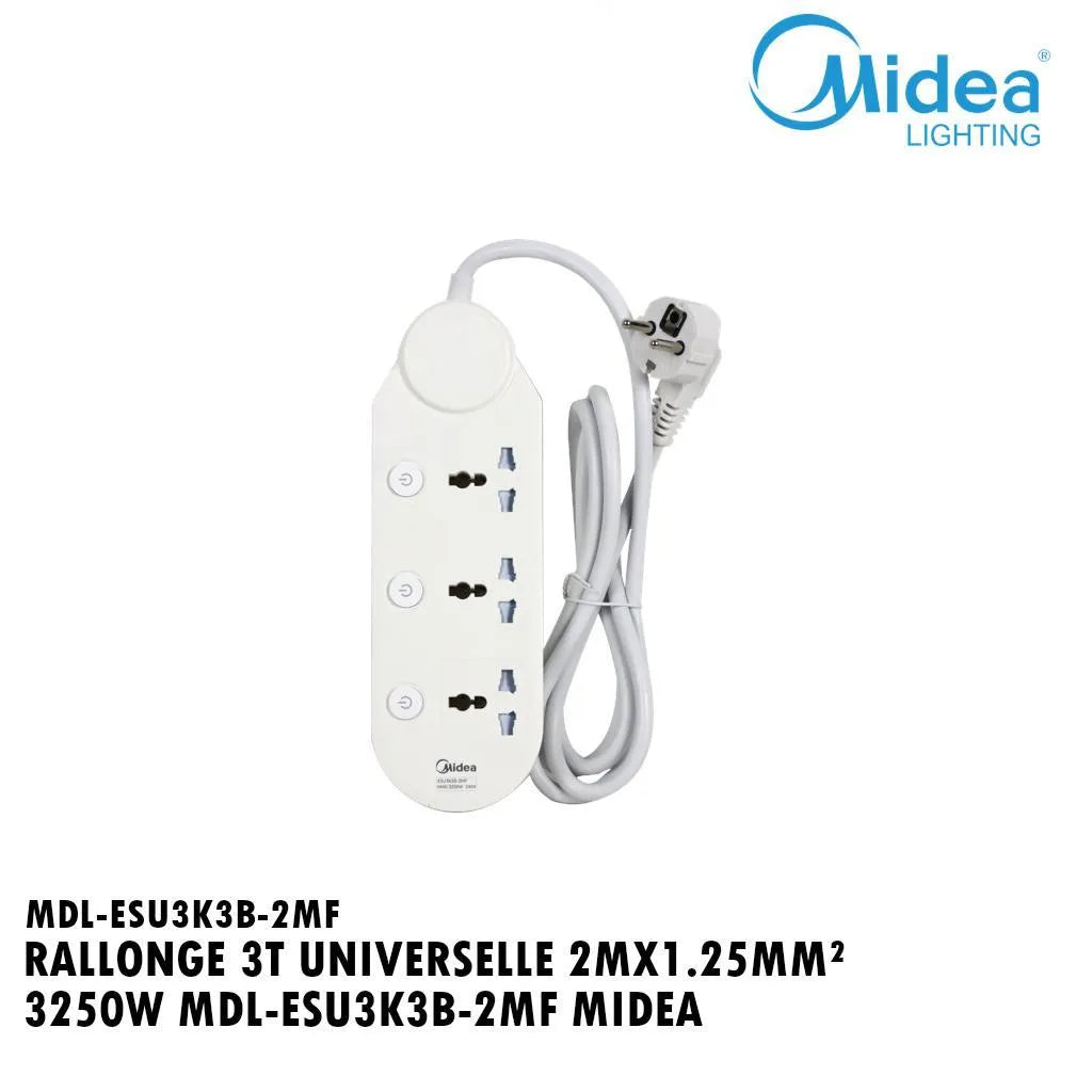 Multiprise Universelles Avec Interrupteur Individuel - 3 Prises - Cordon 2m - Blanc