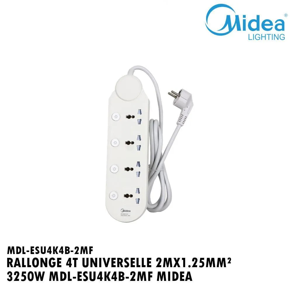 Multiprise Universelles Avec Interrupteur Individuel - 4 Prises - Cordon 2m - Blanc