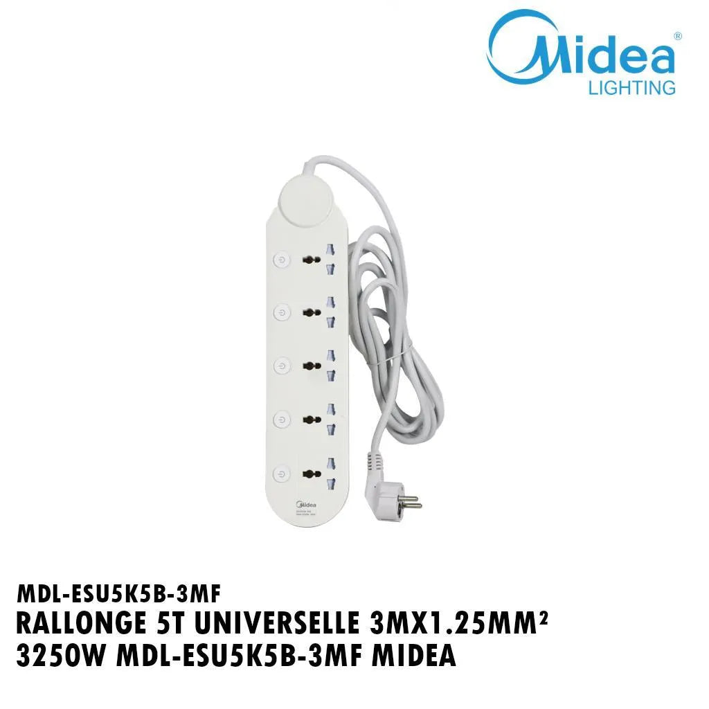 Multiprise Universelles Avec Interrupteur Individuel - 5 Prises - Cordon 3m - Blanc