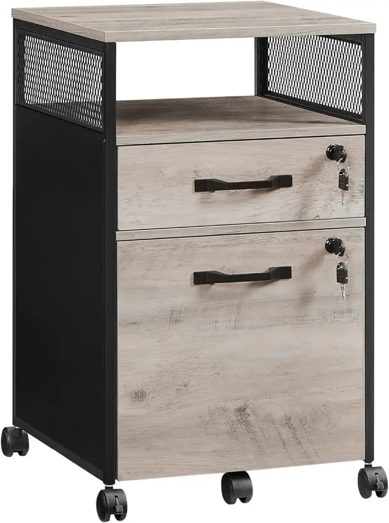 VASAGLE Caisson de Bureau Mobile – 2 Tiroirs, Compartiment Ouvert, À Roulettes, Noir d’Encr