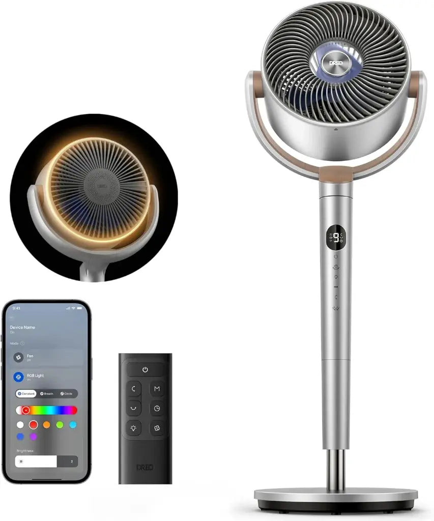 Dreo 20dB Intelligent ventilateur sur pied silencieux, 24M portée, volume d'air 1200m³/h, turbo circulateur, 102CM hauteur, 6 modes, 8 vitesses, oscillation omnidirectionnelle 120°+120°