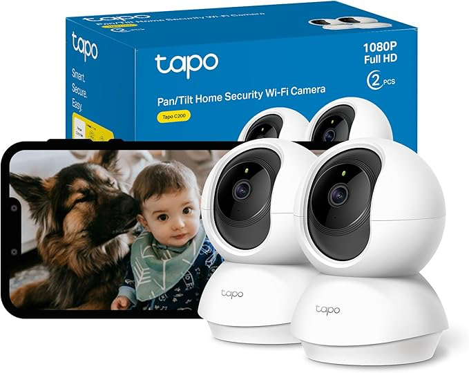 Tapo C200P2 Caméra Wi-Fi panoramique 1080p avec vision nocturne avancée (2 Packs)