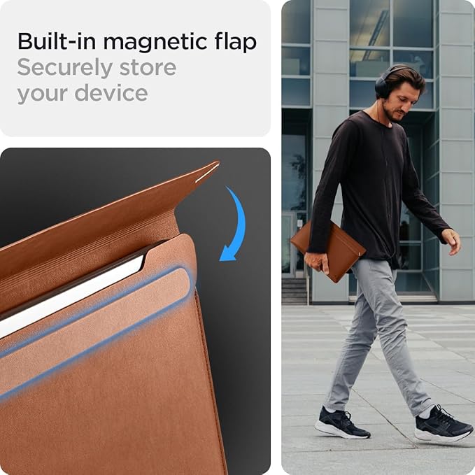 Spigen Valentinus Housse de Protection pour Ordinateur Portable 13" 13.3" 14" Pouces, Étui Cuir(Marron)