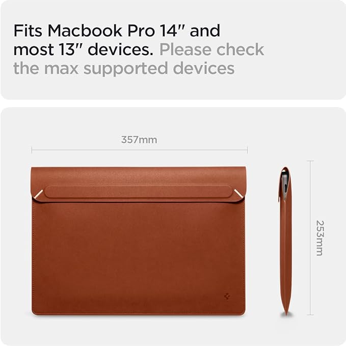 Spigen Valentinus Housse de Protection pour Ordinateur Portable 13" 13.3" 14" Pouces, Étui Cuir(Marron)