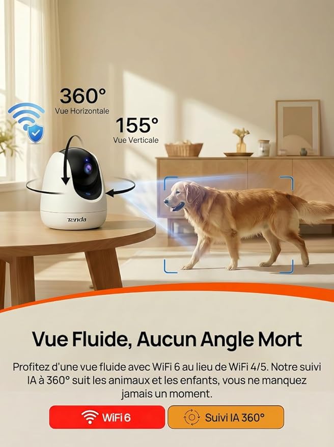 Tenda CP3 Pro Caméra Wi-FI Surveillance intérieure Sécurité 2K 360°