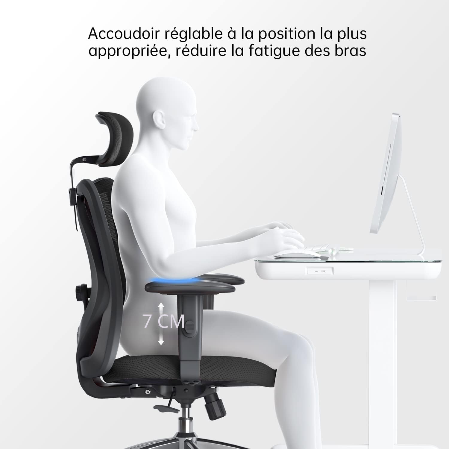 SONGMICS Chaise de Bureau Ergonomique – Réglable en Hauteur, Pivotante avec Appui-Tête, Noir d’Encre
