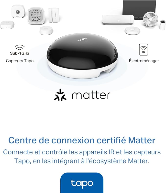 Tapo TP-Link Smart IR et IoT Hub, télécommande Infrarouge Tout-en-Un, commande vocale avec Alexa/Siri, compatible avec Matter