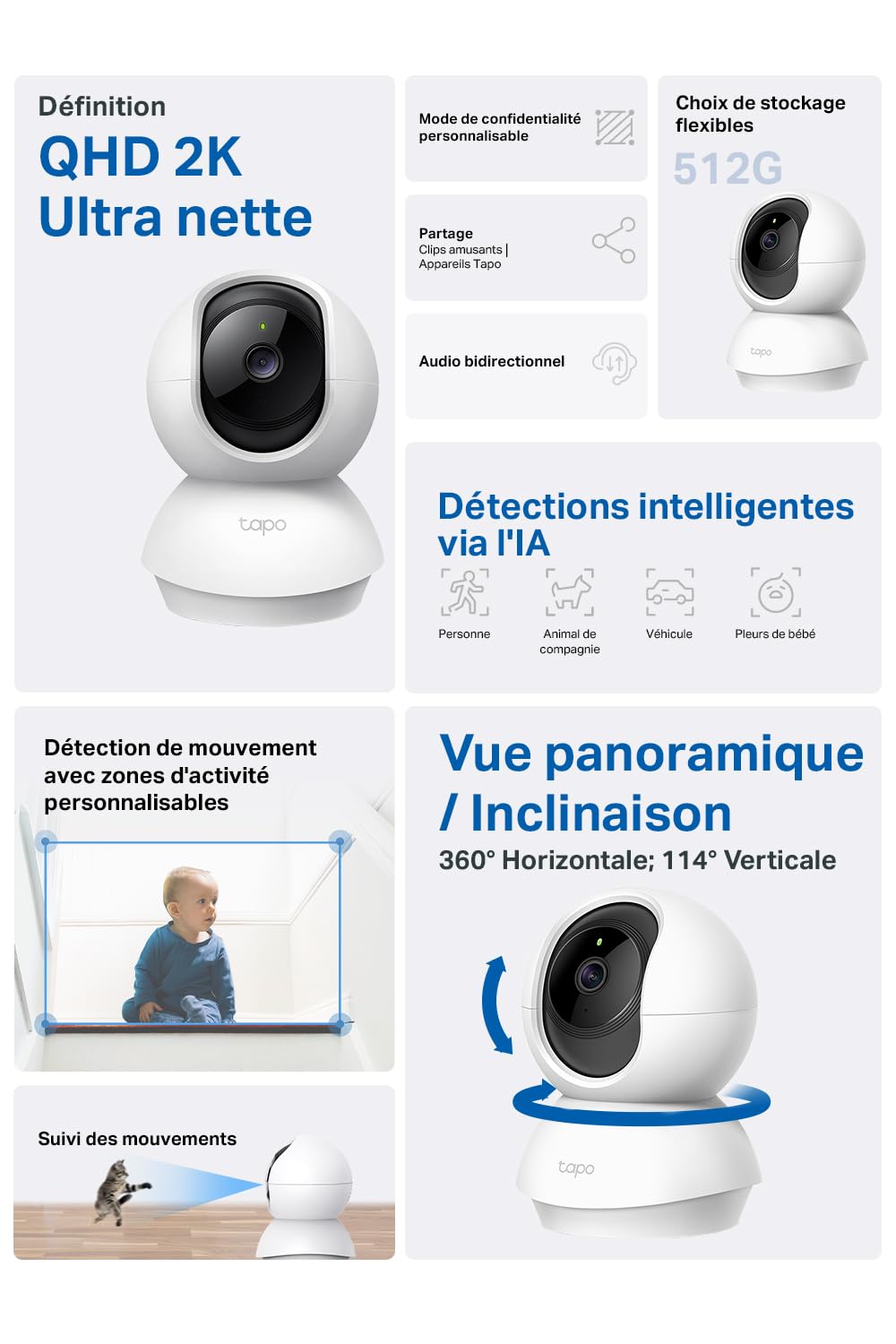 Tapo C21A 2K(3MP) Caméra Surveillance WiFi intérieure 360°
