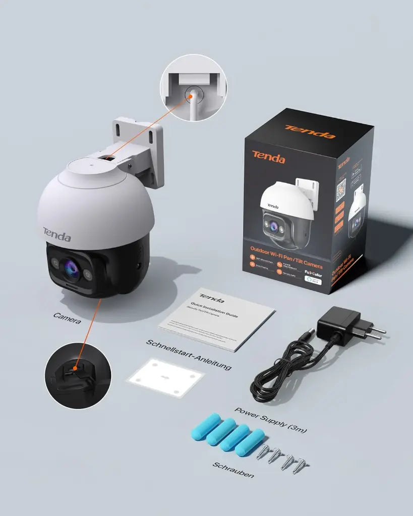 Tenda CH3-360° – Caméra de Surveillance Wi-Fi Extérieure 3MP, Vision Nocturne Couleur, Audio Bidirectionnel