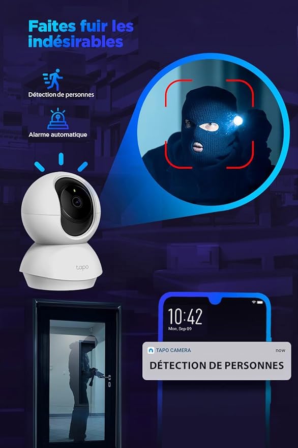 Tapo 2K(3MP) Caméra Surveillance WiFi intérieure 360° C210 Compatible avec Alexa
