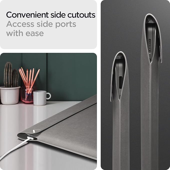 Spigen Valentinus Housse de Protection pour Ordinateur Portable 13" 13.3" 14" Pouces, Étui Cuir (Gris)