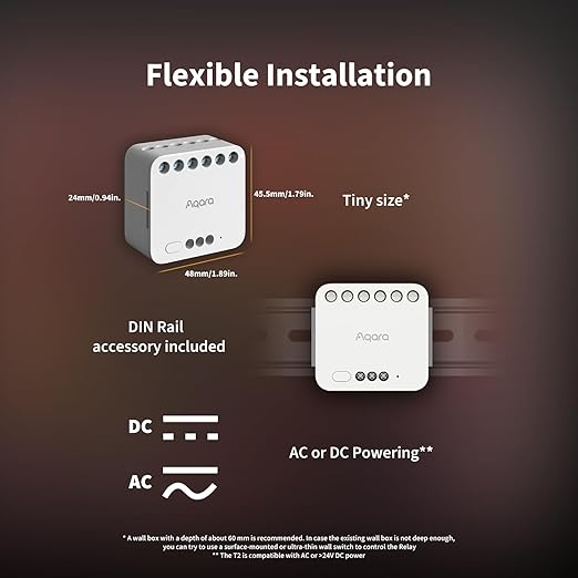 Aqara T2 Module Relais Double  avec Matter, Nécessite HUB Aqara Zigbee 3.0 Supporte Homekit