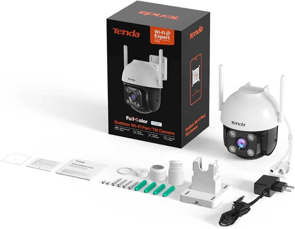 Tenda CH3-360° – Caméra de Surveillance Wi-Fi Extérieure 3MP, Vision Nocturne Couleur, Audio Bidirectionnel