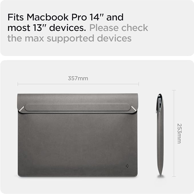Spigen Valentinus Housse de Protection pour Ordinateur Portable 13" 13.3" 14" Pouces, Étui Cuir (Gris)