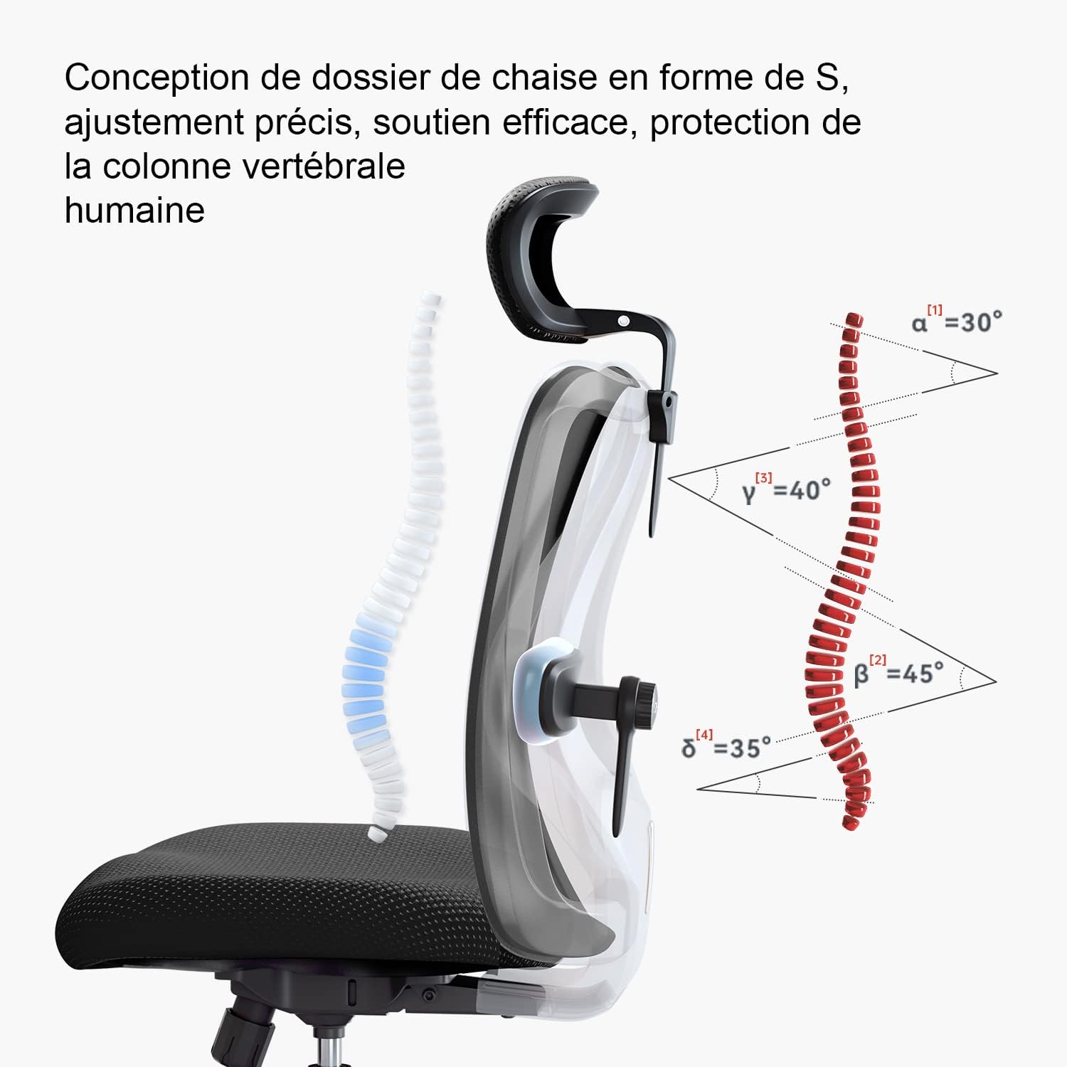 SONGMICS Chaise de Bureau Ergonomique – Réglable en Hauteur, Pivotante avec Appui-Tête, Noir d’Encre