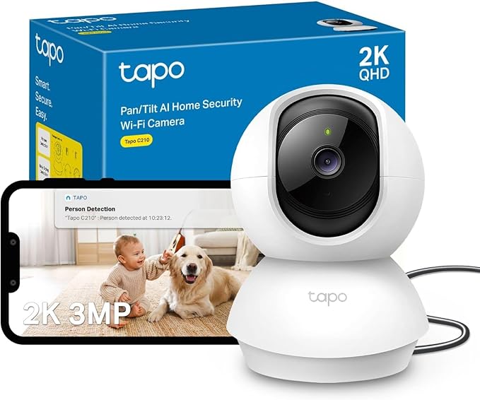Tapo 2K(3MP) Caméra Surveillance WiFi intérieure 360° C210 Compatible avec Alexa