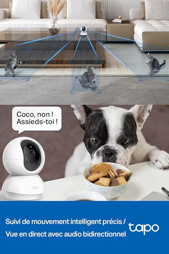 Tapo 2K(3MP) Caméra Surveillance WiFi intérieure 360° C210 Compatible avec Alexa