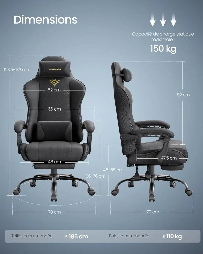 SONGMICS Chaise Gaming Ergonomique avec Repose-Pieds et Coussin à Ressorts