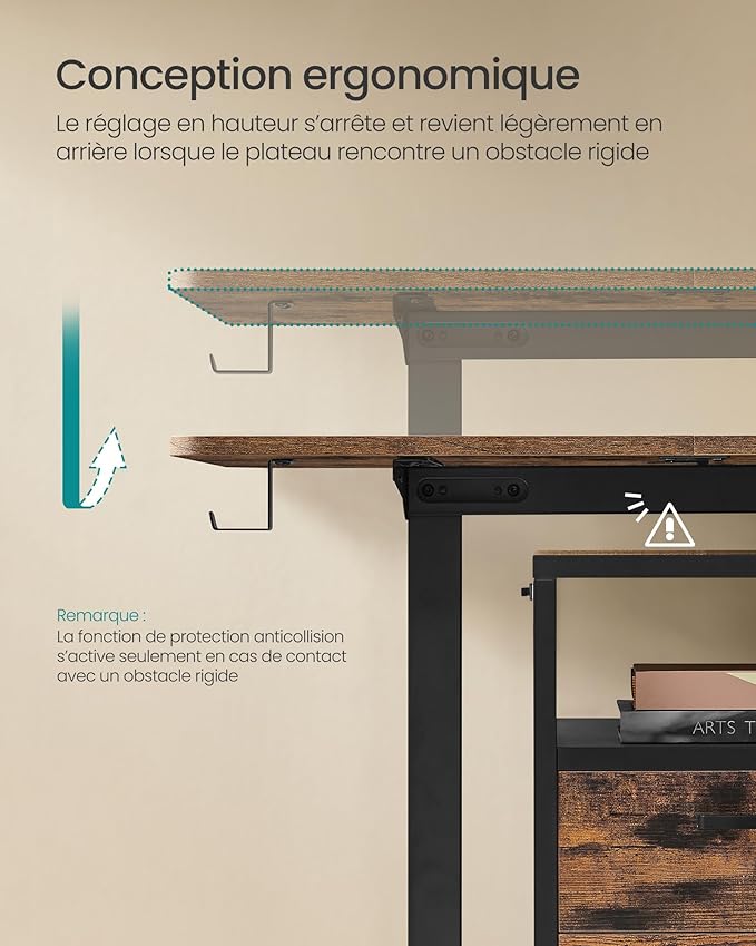 SONGMICS Bureau Électrique Assis-Debout – Réglable en Hauteur, 120 x 60 cm, 4 Hauteurs Mémorisables