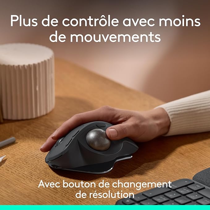 Logitech MX Ergo Trackball, Souris Ergonomique Sans Fil