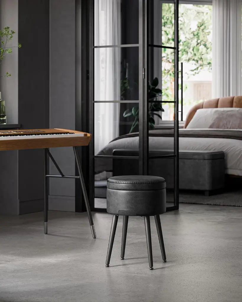 VASAGLE EKHO – Pouf de Rangement Rond avec Pieds en Acier, Noir d’Encre