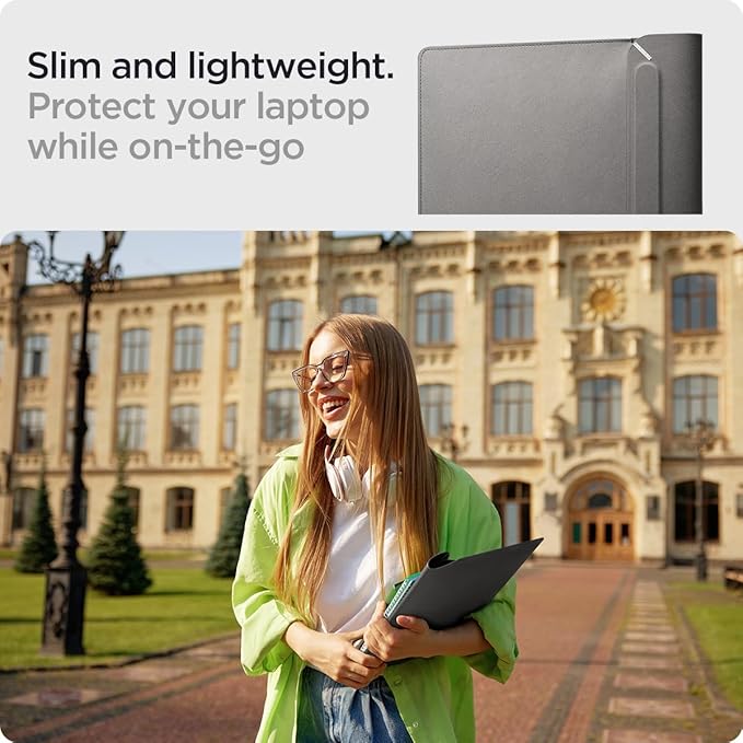 Spigen Valentinus Housse de Protection pour Ordinateur Portable 13" 13.3" 14" Pouces, Étui Cuir (Gris)