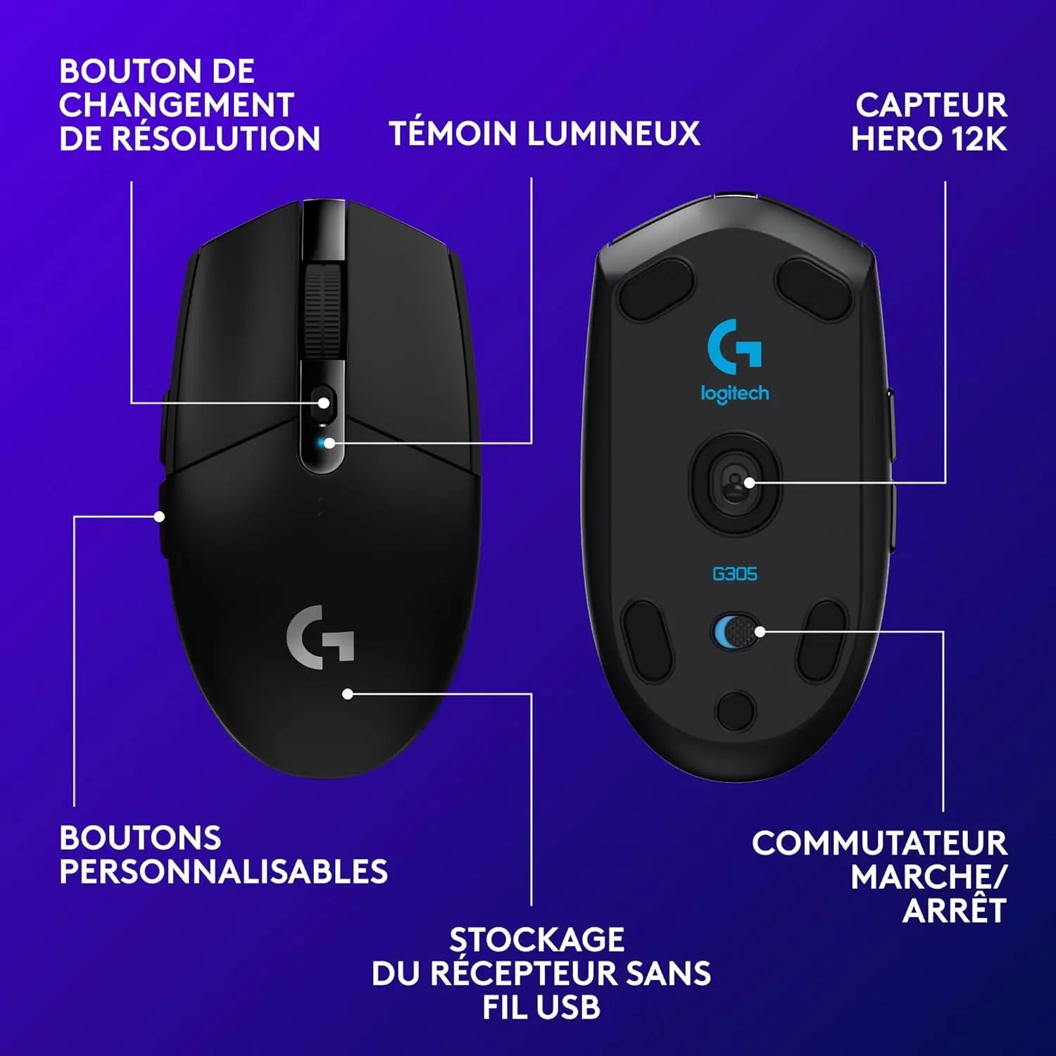 🎯 Logitech G305 Lightspeed – Souris Gamer Sans Fil Ultra-Légère (Noir)