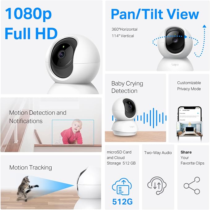 Tapo C200P2 Caméra Wi-Fi panoramique 1080p avec vision nocturne avancée (2 Packs)