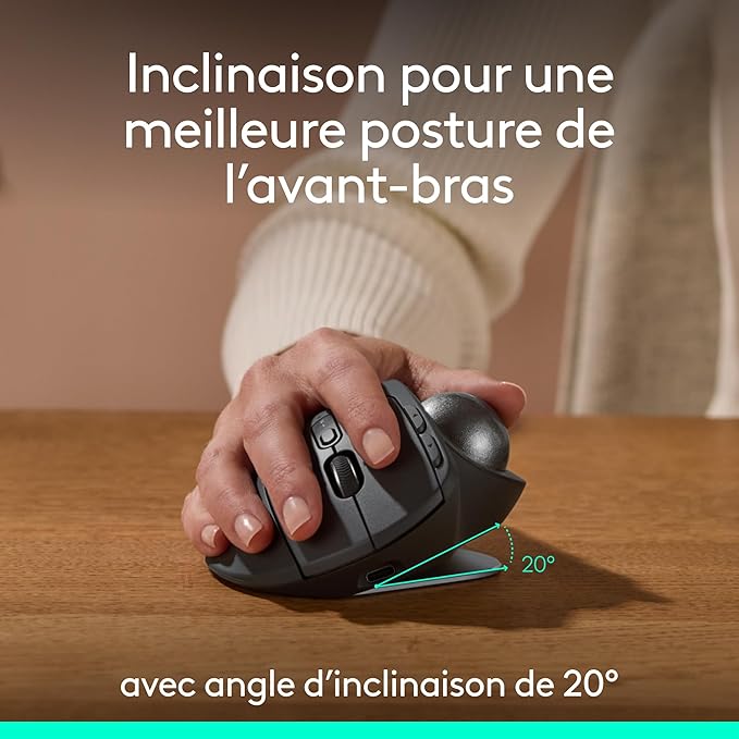 Logitech MX Ergo Trackball, Souris Ergonomique Sans Fil