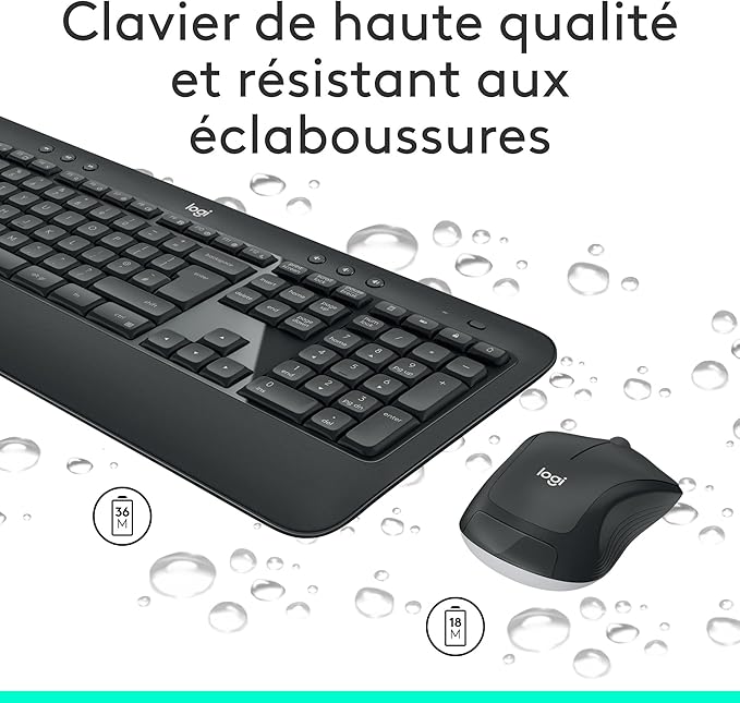 Logitech MK540 Combo Clavier Souris sans Fil Windows, Clavier AZERTY Français - Noir