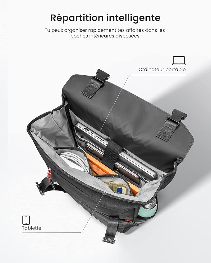 tomtoc Sac à dos pour ordinateur portable, Sophistiqués Daypack avec compartiment pour 13-16 pouces