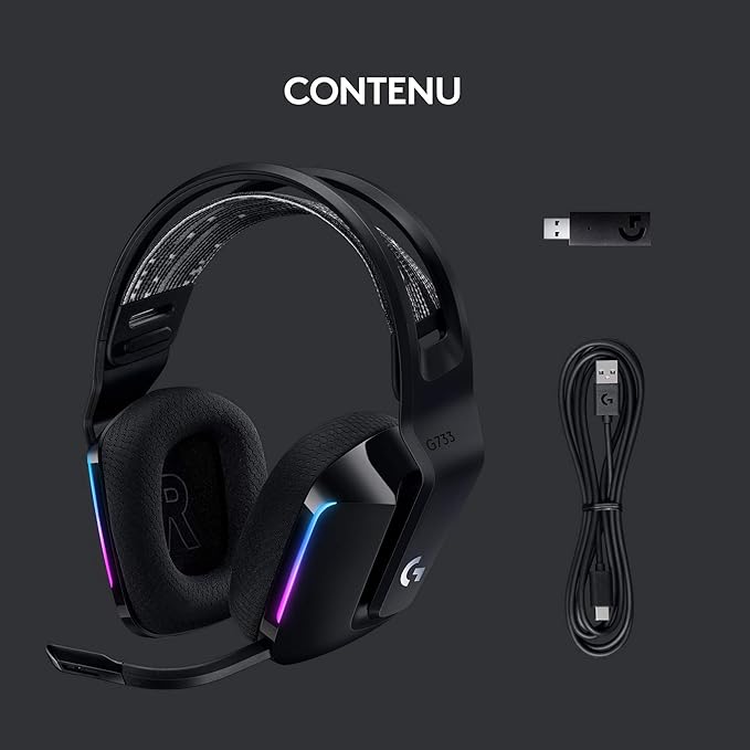 Logitech G G733 Casque Gamer Sans Fil LIGHTSPEED avec Bandeau de Suspension, LIGHTSYNC RVB, de Micro Blue VO!CE- Noir