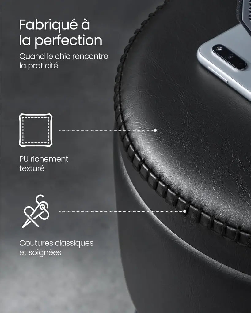 VASAGLE EKHO – Pouf de Rangement Rond avec Pieds en Acier, Noir d’Encre