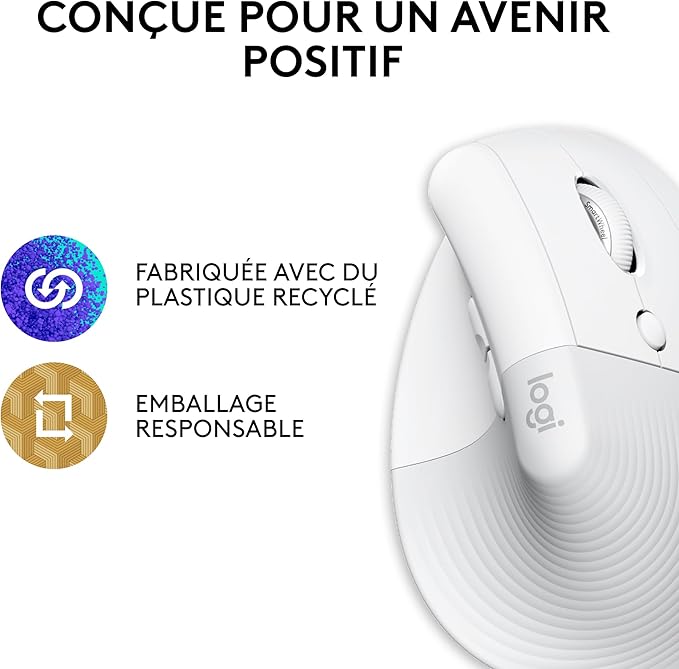 Logitech Lift for Mac, Souris Ergonomique Verticale sans Fil, Bluetooth, Clics et Roulette Smartwheel Discrets