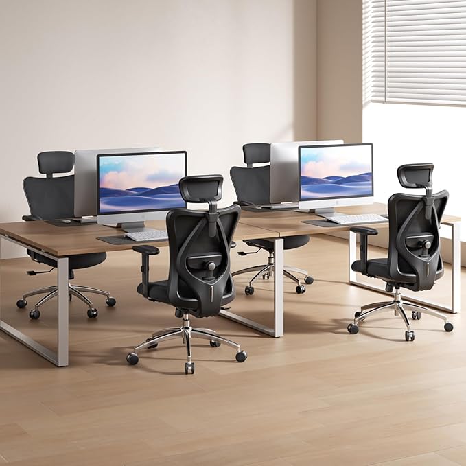 SONGMICS Chaise de Bureau Ergonomique – Réglable en Hauteur, Pivotante avec Appui-Tête, Noir d’Encre