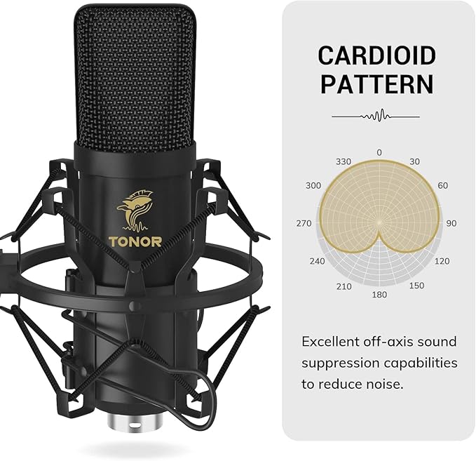 TONOR Microphone à Condensateur, Micro Cardioïde XLR Professionnel avec Bras T20 pour Streaming