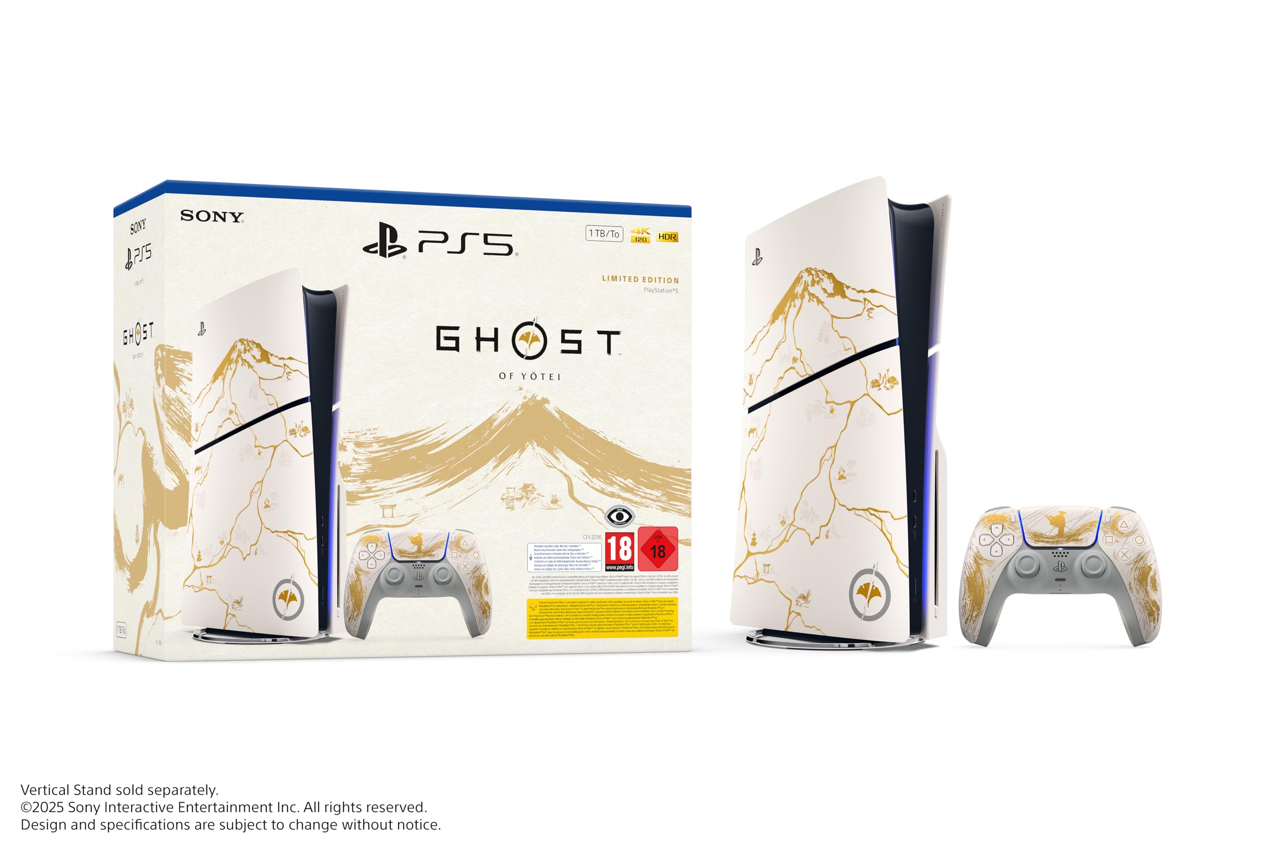 Pack Console PS5 standard édition limitée Ghost of Yōtei version dorée, 1 Manette Sans Fil DualSense + jeu Ghost of Yotei