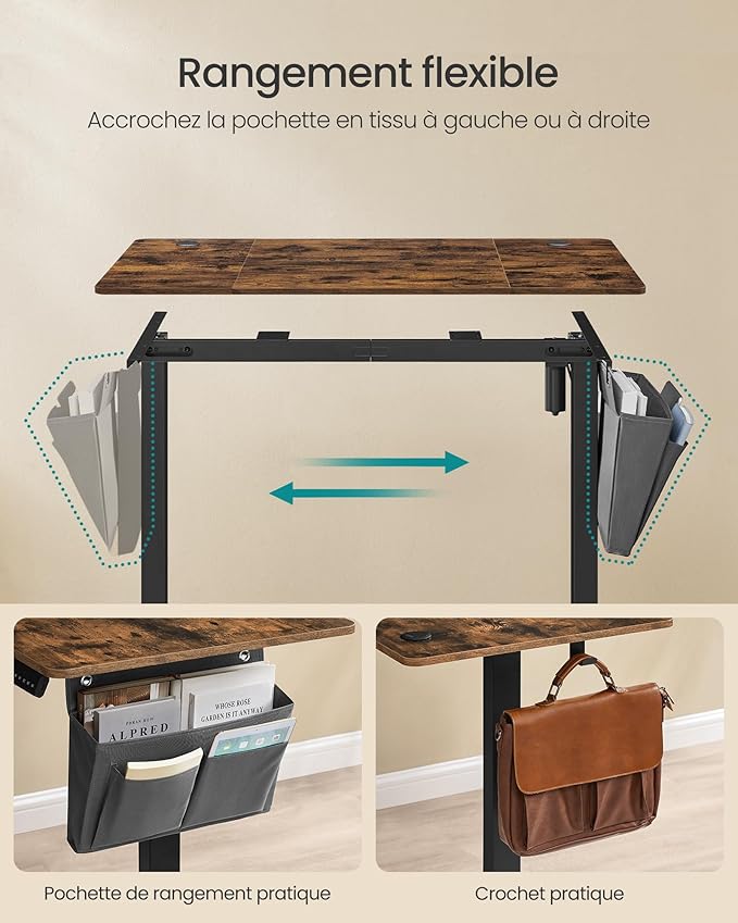 SONGMICS Bureau Électrique Assis-Debout – Réglable en Hauteur, 120 x 60 cm, 4 Hauteurs Mémorisables